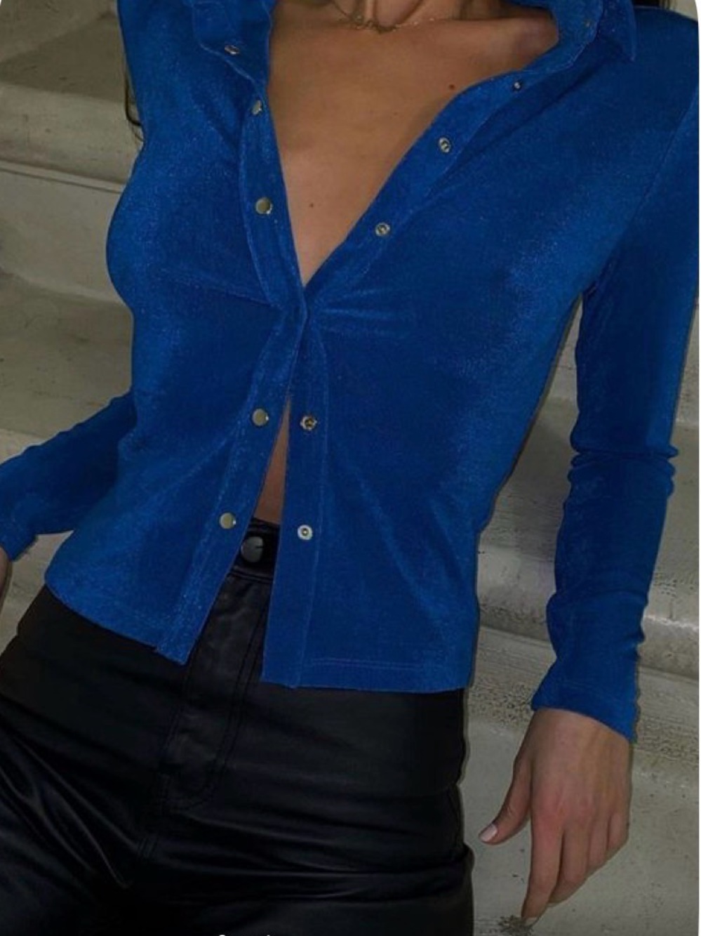 Princess Polly Royal Blue Long Sleeve Button Down Top
